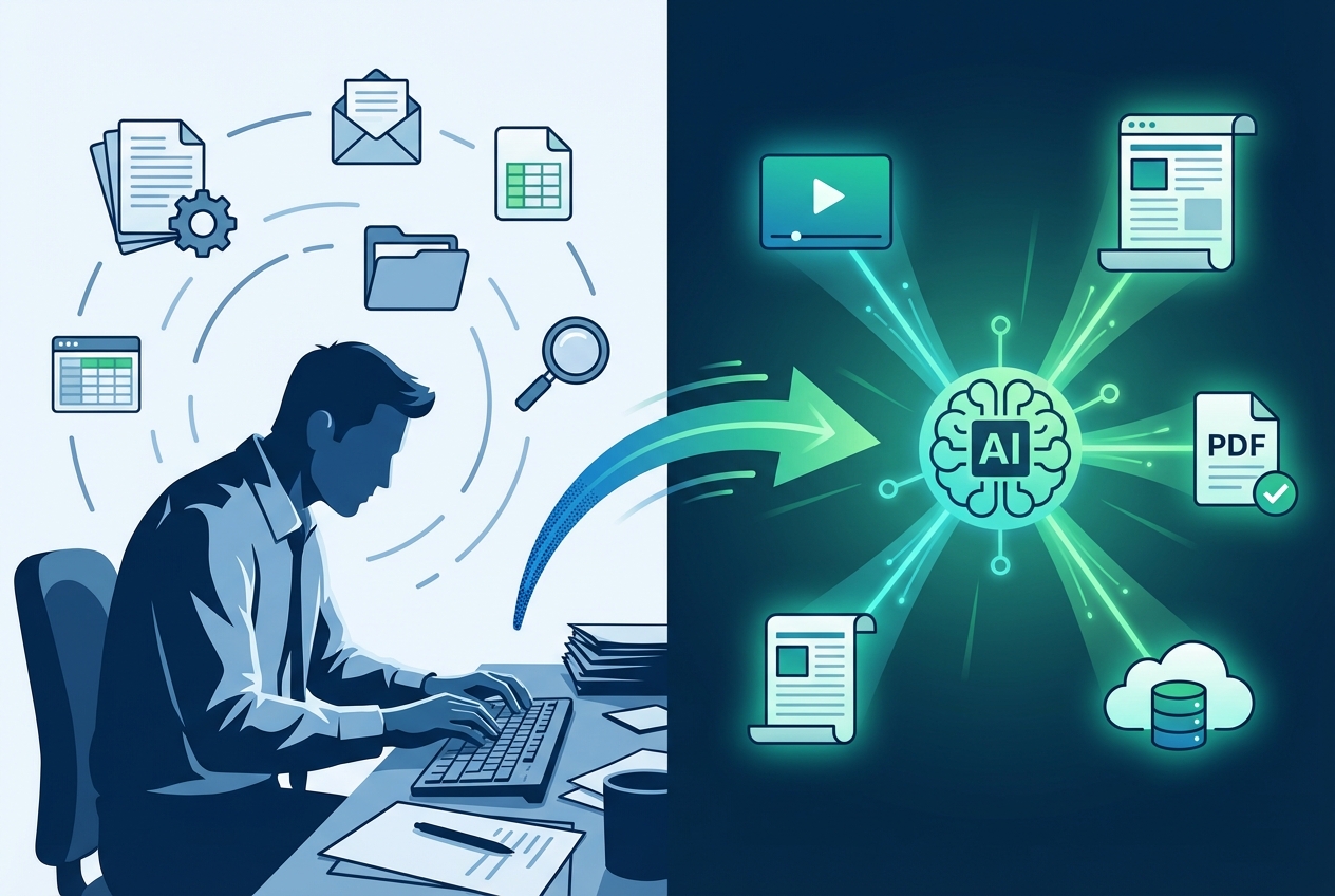 Illustration showing the comparison between different AI documentation approaches
