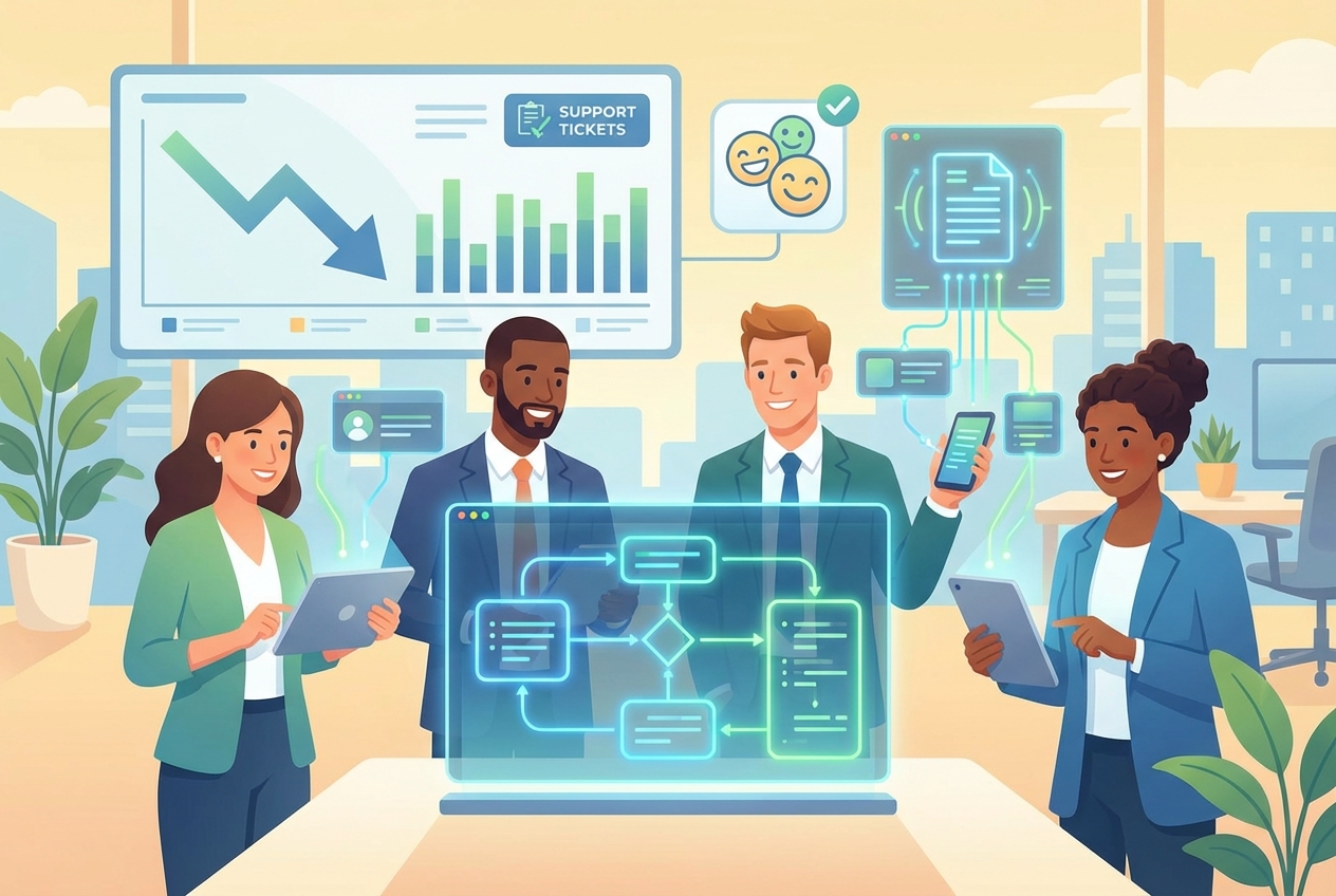 Illustration showing successful AI documentation implementation with improving metrics