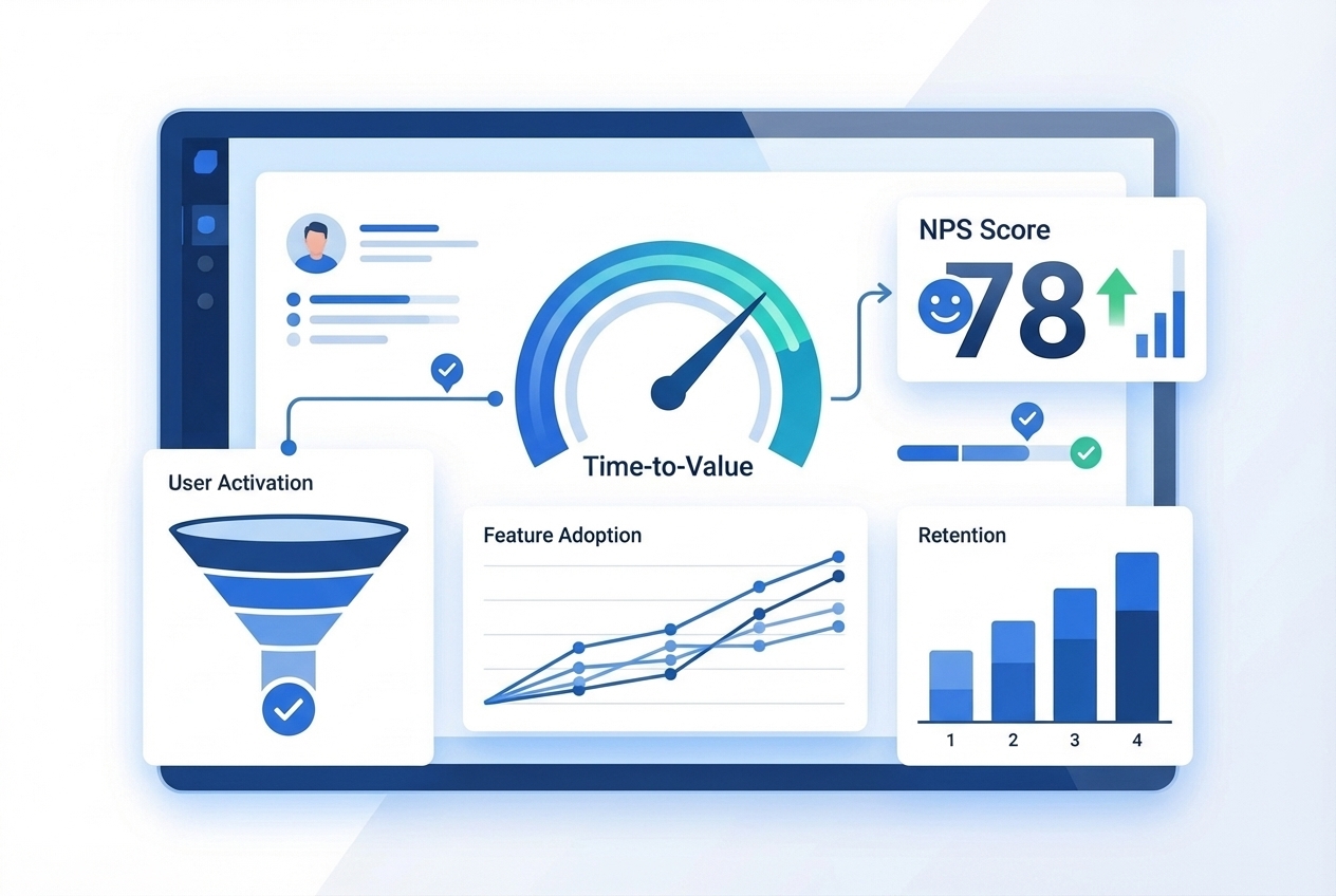 Dashboard showing onboarding metrics and success measurement
