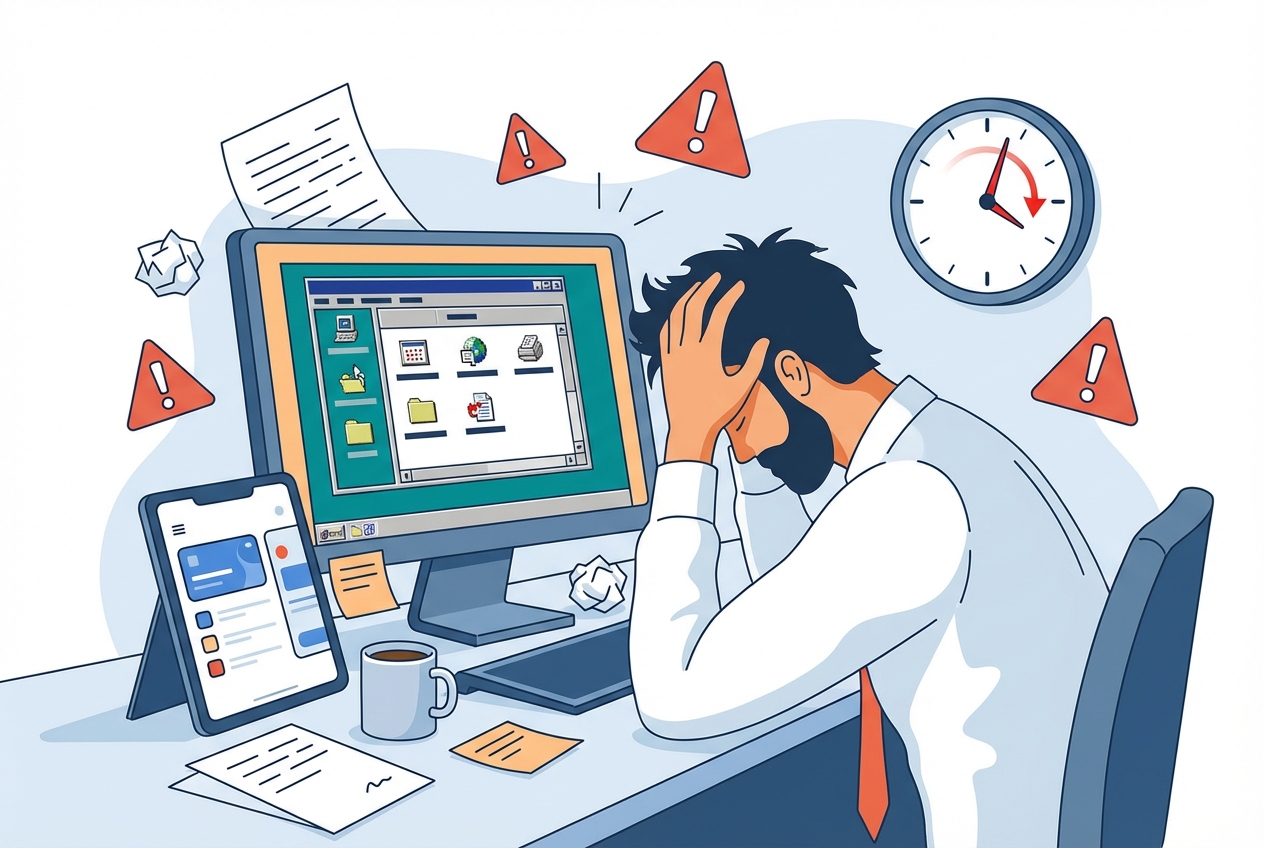 Frustrated product manager looking at outdated documentation