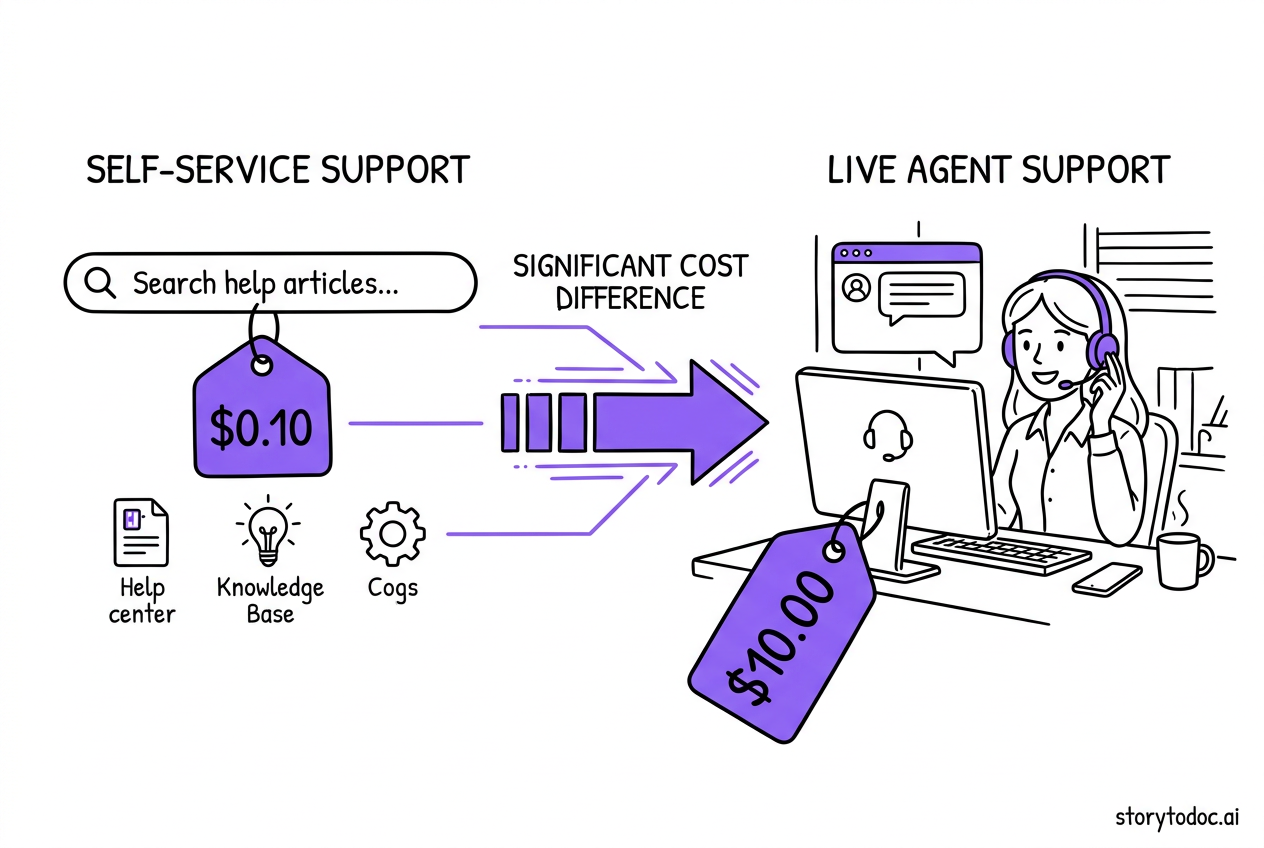 SaaS support cost comparison showing self-service vs live agent interaction costs
